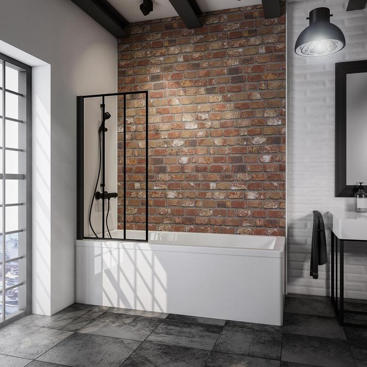 Actual product image Schulte Bath screen Black Style, single panel with pivot opening and black industrial pattern Atelier 3
