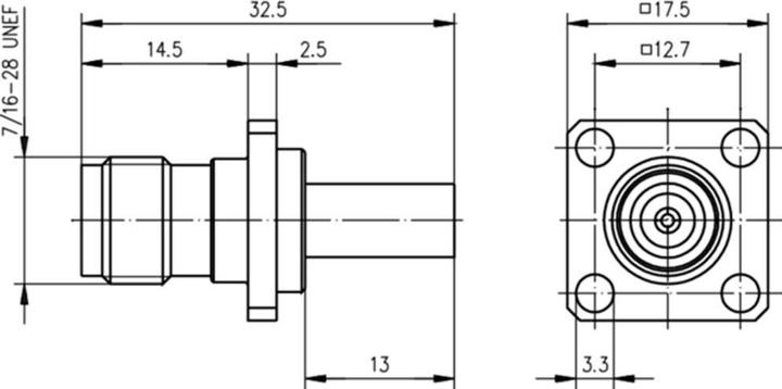 Actual product image Telegärtner TNC cable entry socket with flange 50 Ohm, crimp/crimp, A1005, Z54, G01 (RG-58 C/U) (Antenna cable)