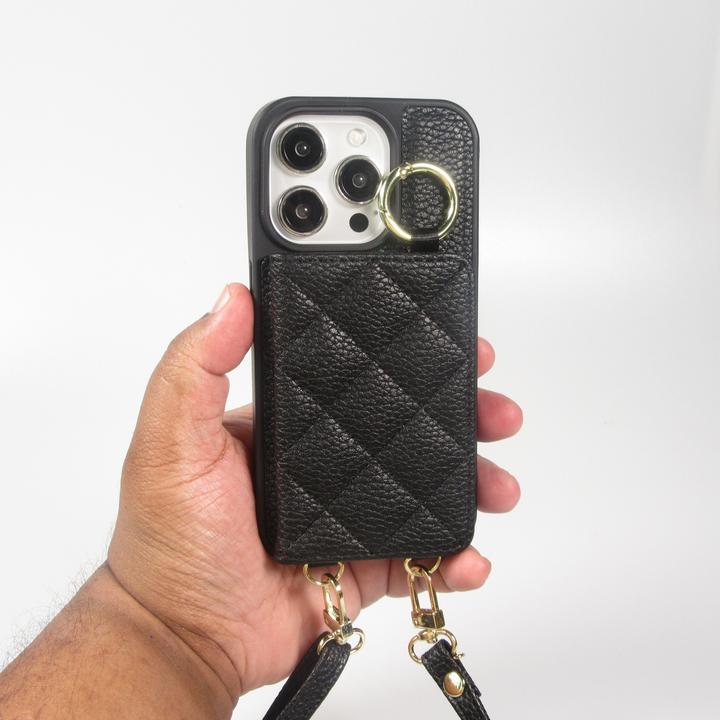 Image du produit PhoneLook Coque Cuir matelassé avec miroir et compartiment carte inclus grande lanière amovible (Apple iPhone 15 Pro Max)