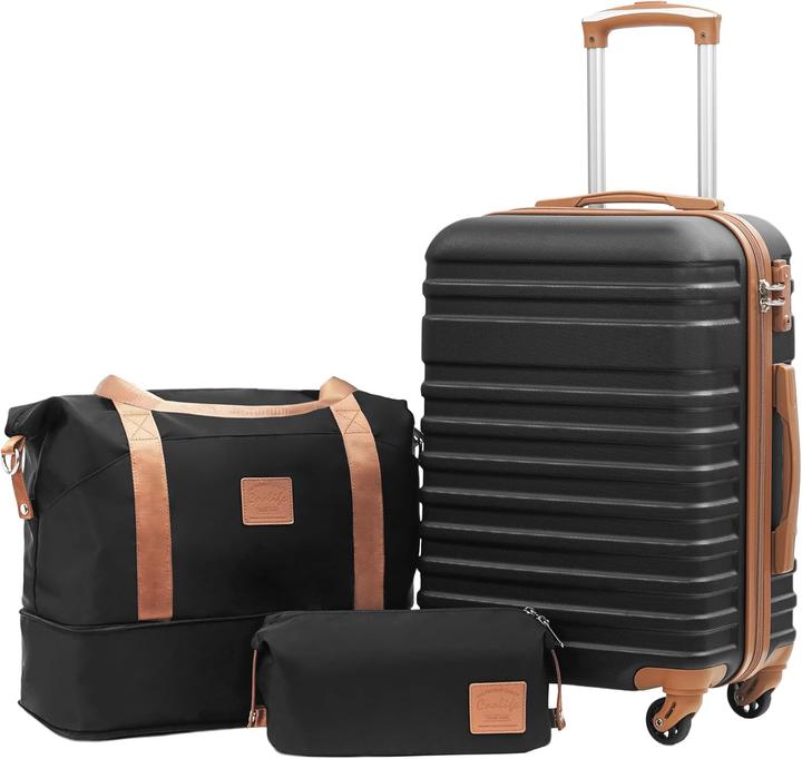 Coolife 3-teiliges Handgepäck-Set Hartschalenkoffer, Reisetasche und Kulturbeutel (38 l, Handgepäck (bis 50l))