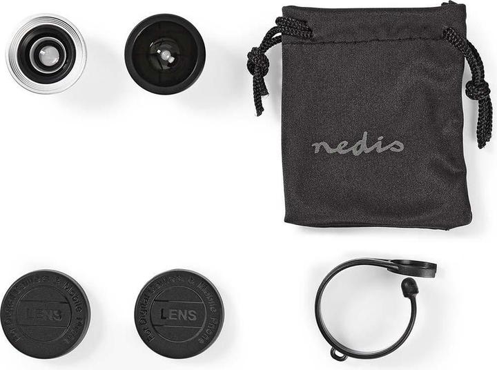 Immagine prodotto Nedis Set di obiettivi per cellulari - 3 in 1 - macro/grandangolare e fisheye - collegabile - alluminio
