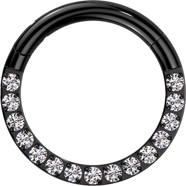 Produktbild Star Piercing Micro Segmentring klappbar schwarz front Kristalle silber (ohne Messing, Titan G23)