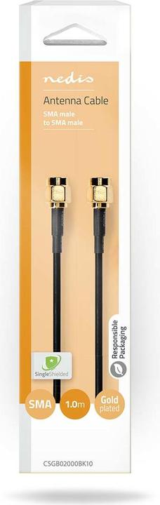 Actual product image Nedis Antenna cable | SMA plug | SMA plug | Gold-plated | 50 Ohm | Individually shielded | 1.00 m | (50 dB, Antenna cable)