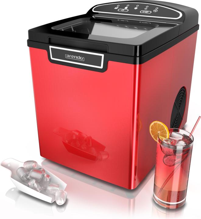 Arendo Ice cube machine, 1.8 litre ice cube maker, 9 ice cubes in 8 minutes, 105W ice cube maker, red