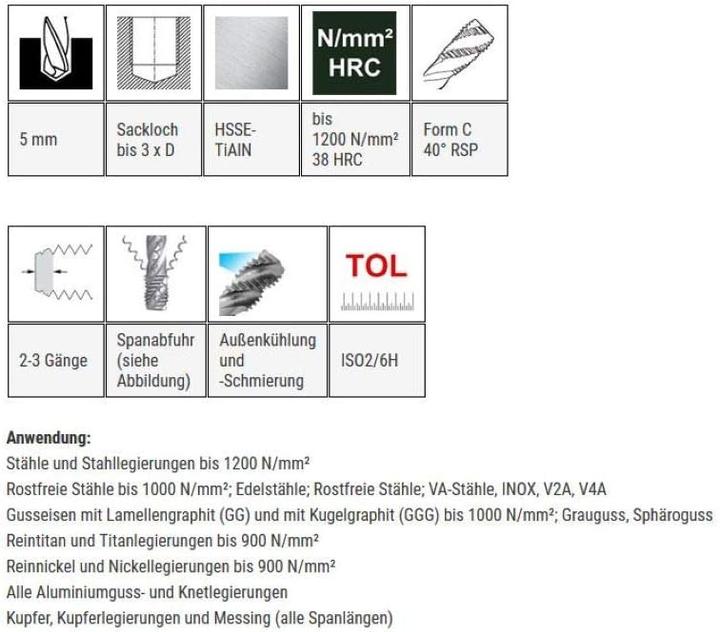 Actual product image Baercoil Baer Maschinengewindebohrer M6 HSSE TiAIN