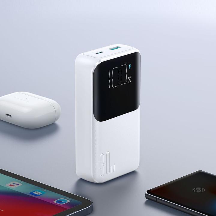 Immagine prodotto Joyroom Mini power bank da 30W 20000mAh con cavi integrati, USB-A e USB-C - Bianco (10000 mAh, 30 W, 37 Wh)