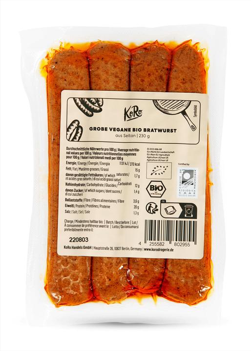 KoRo Produit bio végétalien de type saucisse, à base de seitan, grossier (230 g)
