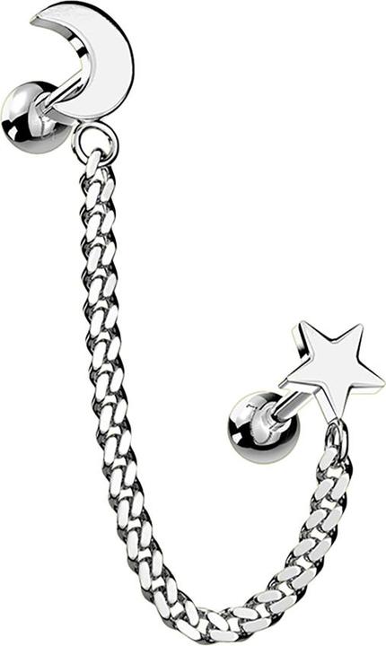 Produktbild Star Piercing Micro Barbell silber Mond und Stern mit Anhänger Kette (Messing, Chirurgenstahl 316L)