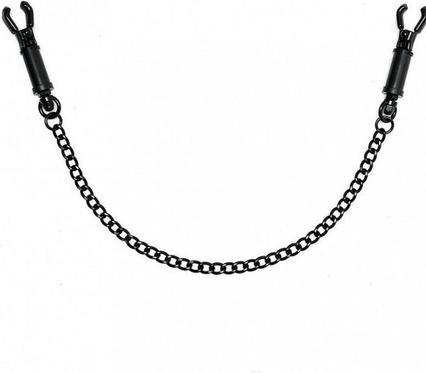 Actual product image Rimba Bondage Play Black Adjustable Nipple Clamps With Chain And Protective Covers