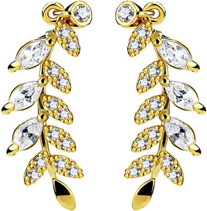 Produktbild Star Piercing Ohrring Ear Climber vergoldet mit Kristallblatt (Messing)
