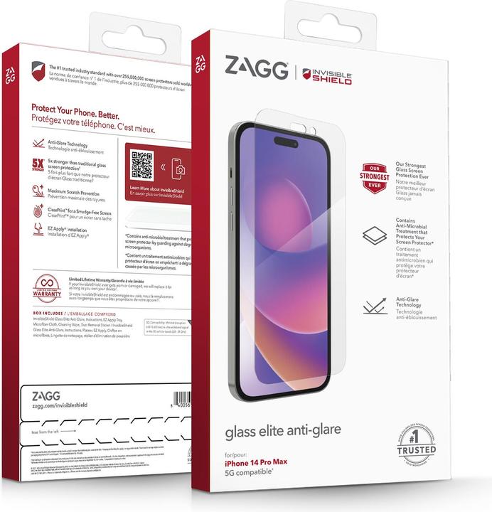 Produktbild Zagg InvisibleShield Glass Elite AG AM Apple iPhone 14 Pro Max Case Friendly Screen, Apple, iPhone 14 Pro (1 Stück, Apple iPhone 14 Pro Max)
