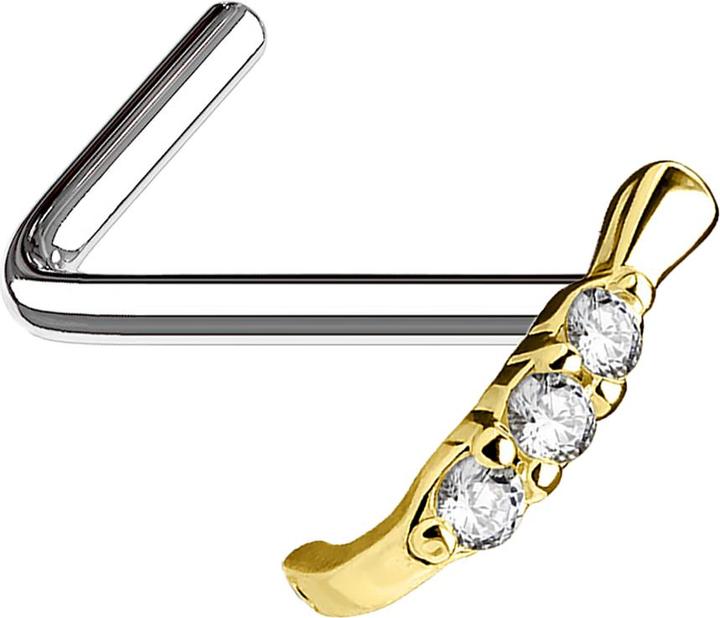 Produktbild Star Piercing Nasenstecker gewinkelt vergoldet Raupe mit Kristallen (Chirurgenstahl 316L, Messing)