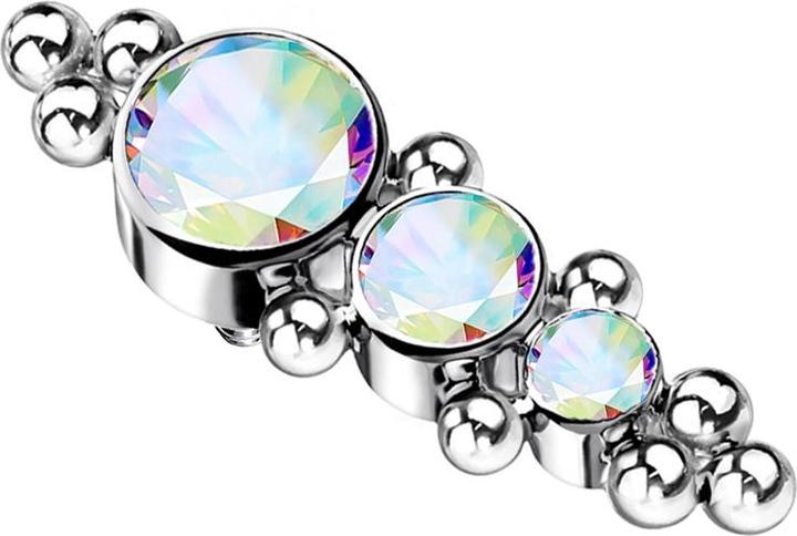 Produktbild Star Piercing Dermal Anchor silber mit Kugeln und drei Kristallen multicolor (Titan G23, ohne Messing)