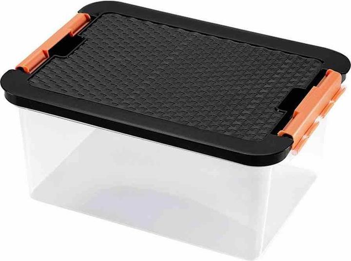 Heidrun System box made of plastic in colour transparent, 40x29x18 cm capacity: 14 l, lid in rattan look (40 x 29 x 18 cm, 14 l)