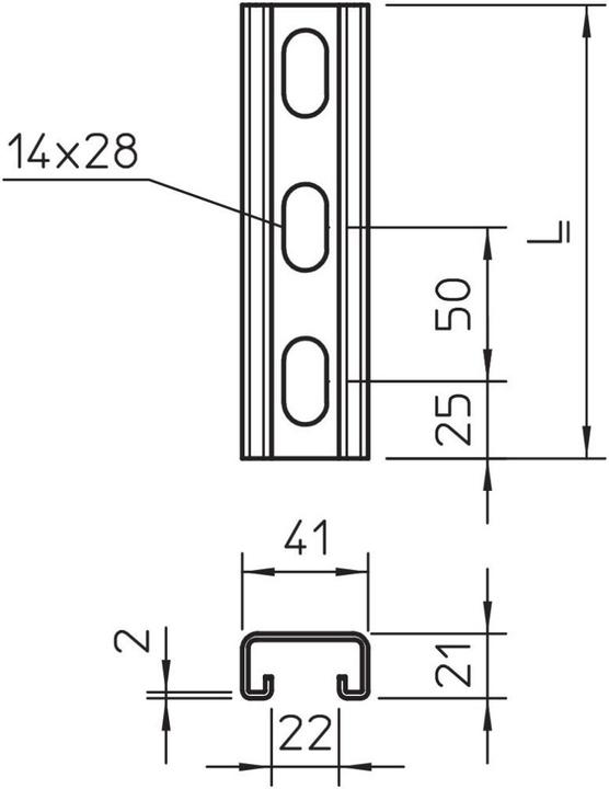 Immagine prodotto OBO Bettermann Binario forato, larghezza fessura 22mm 1122950 (20 cm)