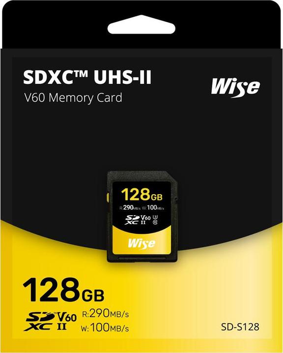 Produktbild Wise SDXC UDH-II V60 128GB R:290MBs / W:100MBs WI-SD-S128 (128 GB, SDXC, UHS-II)