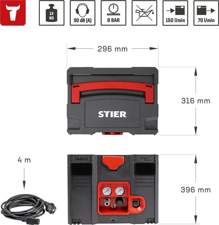Image du produit Stier Compresseur Systainer SKT 160-8-6 (8 bar, 6 l)