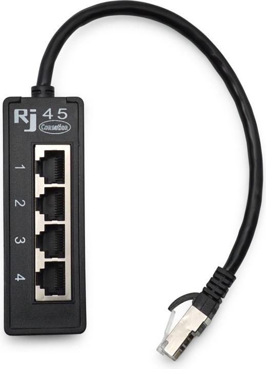 Actual product image Apfelkiste 4-fach Ethernet LAN RJ45 Netzwerk Adapter Splitter Cat7 / Cat6 / Cat5 - Schwarz