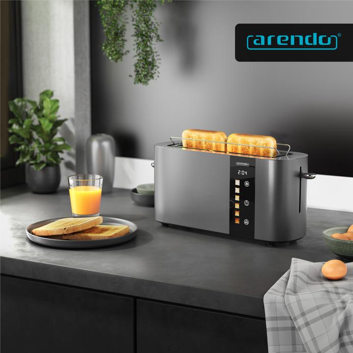 Image du produit Arendo Toaster Edelstahl 2 Scheiben Langschlitz, Restzeit & Bräunungsgradanzeige, Touch Display, 1000 W (Prise UE)
