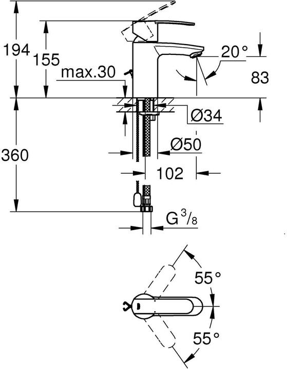 Immagine prodotto Grohe Wave Cosmopolitan, miscelatore per lavabo, a risparmio idrico, catena retrattile, sistema di