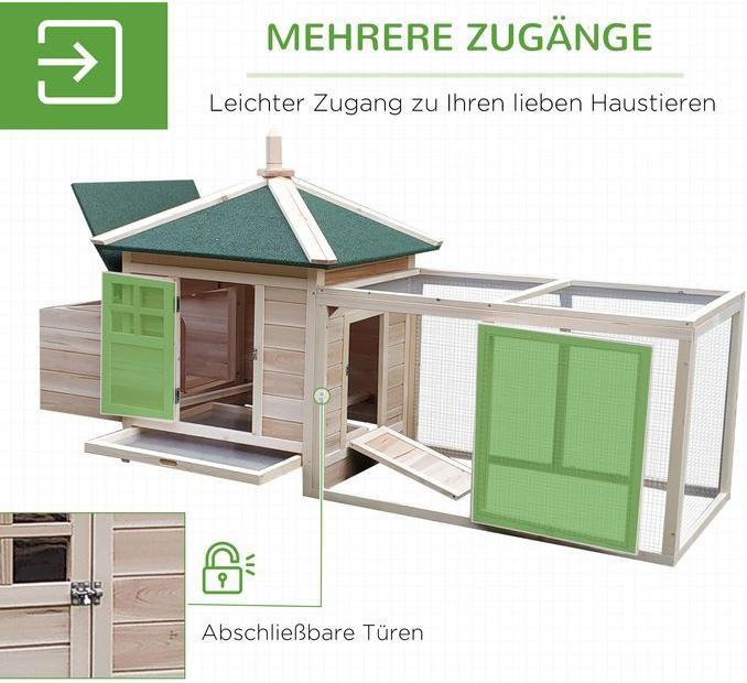 Produktbild Swisshandel24 Zwerghühnerstall Zwerghühnerhaus mit Auslauf und Sitzstangen Nistkasten Wachtelstall Winterfest Kief