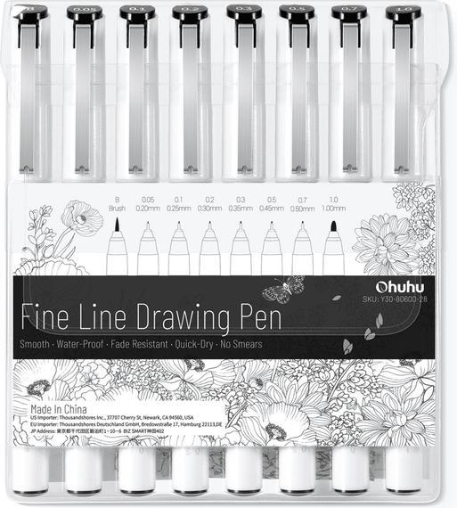 Ohuhu Fineliner-Zeichenstifte (Schwarz, Weiss, 8 x)