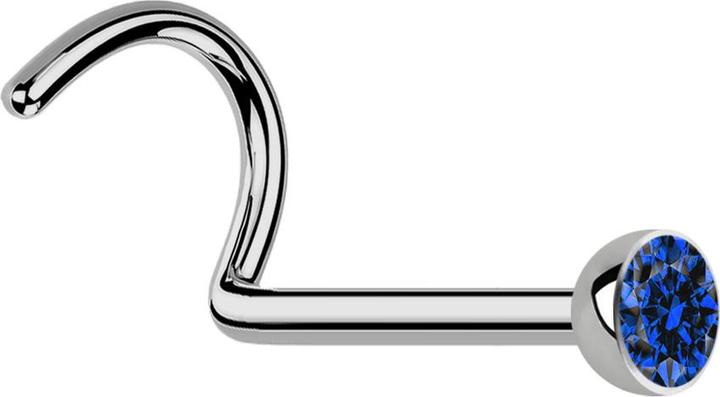 Star Piercing Nasenstecker gebogen silber mit Kristall dunkelblau (Titan G23, ohne Messing)