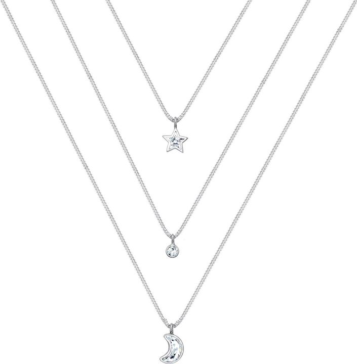Elli Halskette Layer Mond Stern Kristalle 925 Silber (Glaskristall, 925er Sterling Silber, 40 - 45 cm)