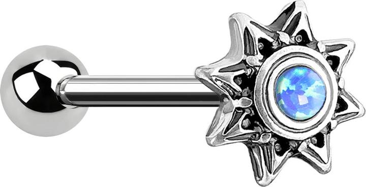 Star Piercing Micro Barbell silber Sonne mit Opal blau (Chirurgenstahl 316L, Messing)