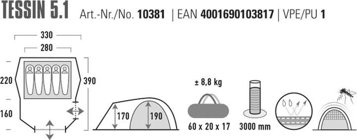 Produktbild High Peak Zelt Tessin 5.1 (Kuppelzelt, 8.80 kg, 5 Personen)