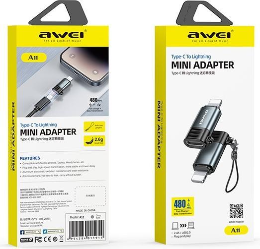 Produktbild Awei Adapter A11 USB-C/Lightning szary /grey (Lightning, USB Typ C, Lightning, USB Typ C)