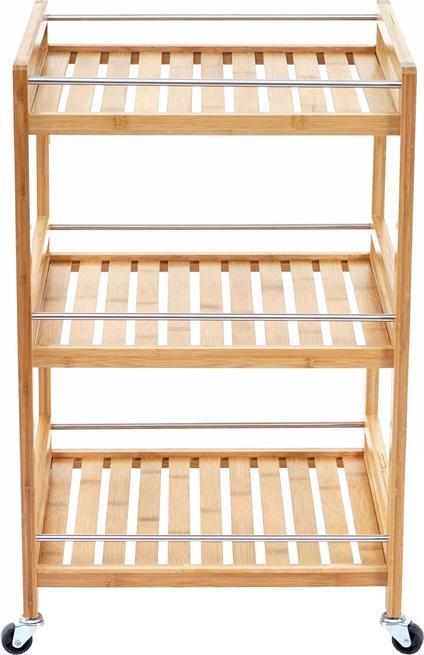 Produktbild Swisshandel24 Rollwagen, Rollregal Allzweckwagen, 3 Ebenen mit 2x Aufbewahrungskorb Bambus braun