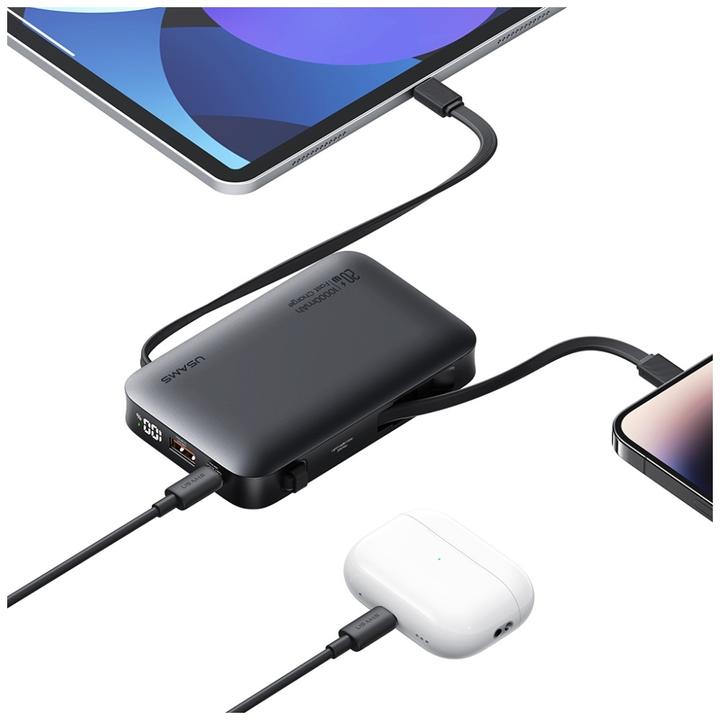 Actual product image Usams Powerbank XR Series CD228 10000mAh 20W + kabel USB-C/Lightning biały (10000 mAh, 20 W, 20 Wh)