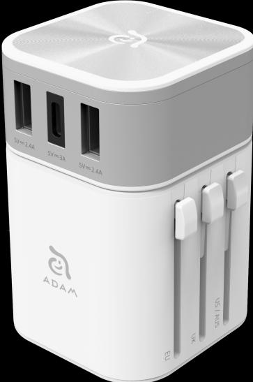 Produktbild Adam Elements OMNIA T3 | Weiss | Universal-Reiseadapter mit USB-C und USB-A Ladeanschlüssen