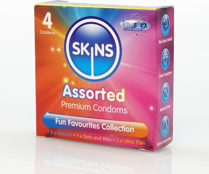 Actual product image Skins Condoms Assorted 4 Pack - D&R NAT UT (4 pcs.)