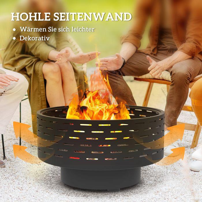 Immagine prodotto Swisshandel24 3in1 Feuerschale Ø60x39cm Edelstahl Grillrost Schürhaken Funkenschutz Holzoptik Kohlegrau (60 cm)
