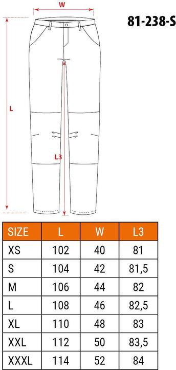 Nährwerte und Zutaten Neo HD Slim Arbeitshose Gürtel Grösse S (S)