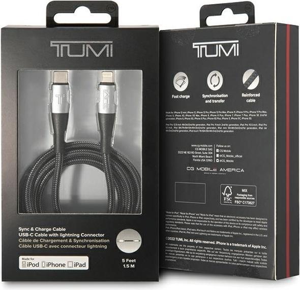 Actual product image Tumi TUCCSMFI cable USB-C - Lightning 1.5m Fast Charging czarny/black (1.50 m, USB 3.2 Gen 1)