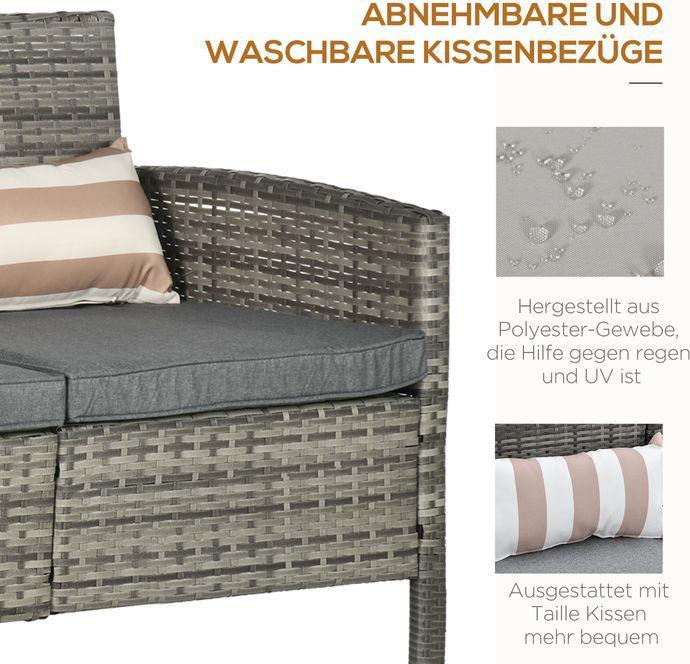 Image du produit Swisshandel24 Rattan Sofa mit Kissen, Dreisitzer, Garten Loungesofa, Stahl, Grau, 173 x 68 x 78 cm