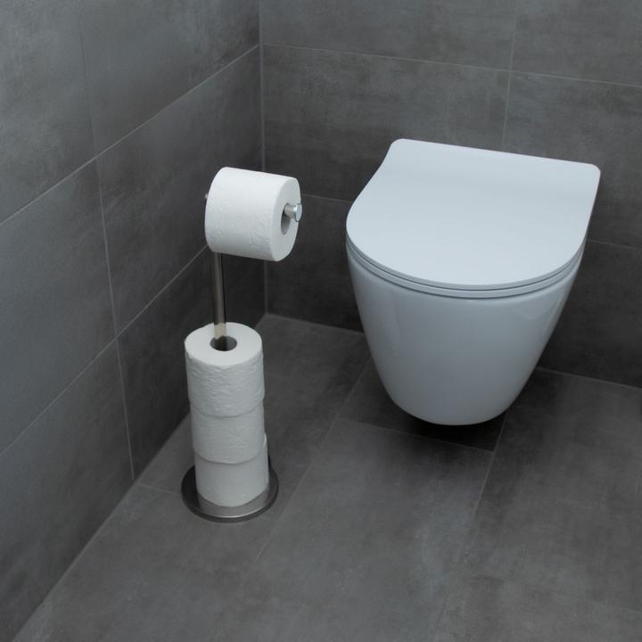 Actual product image Intirilife Freestanding Stainless Steel Toilet Paper Holder Paper Roll Stand in Silver - Height 55 cm