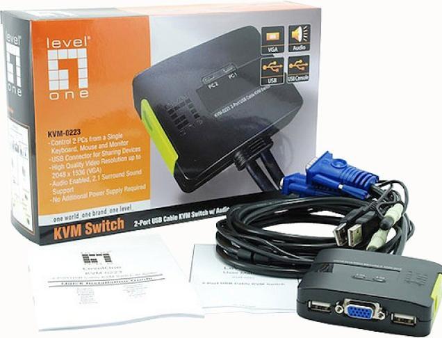 Immagine prodotto LevelOne KVM-0223, interruttore KVM a 2 porte, VGA, audio, USB