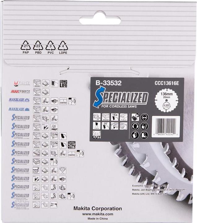 Actual product image Makita SPECIALIZED circular saw blade 136