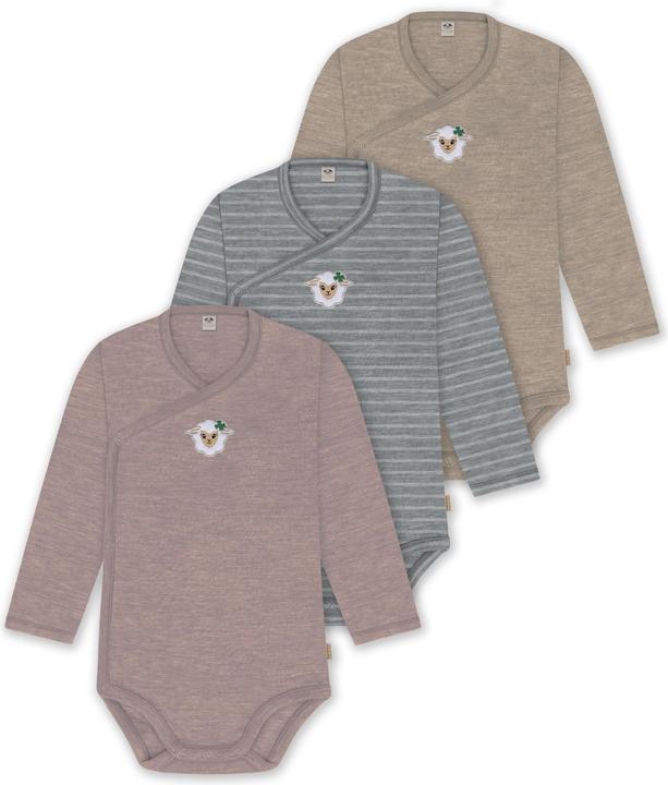 Actual product image Normani Set of 3 baby body wrap long sleeve toddler bodysuit made from merino wool - 9357 (50)