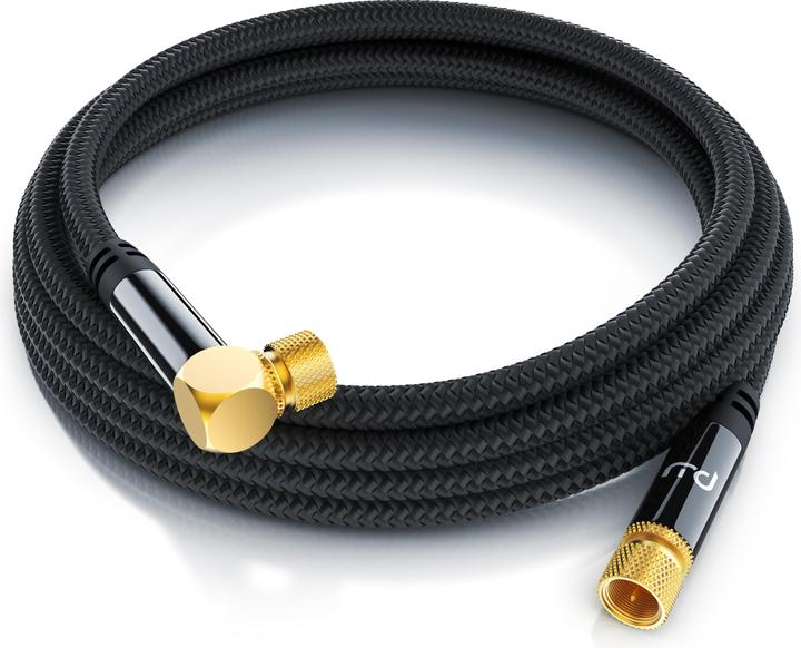 Immagine prodotto Primewire Cavo satellitare HDTV angolato con guaina in tessuto, cavo SAT, 135dB 75 Ohm 4k, connettore F, nero (135 dB, Cavi antenna)