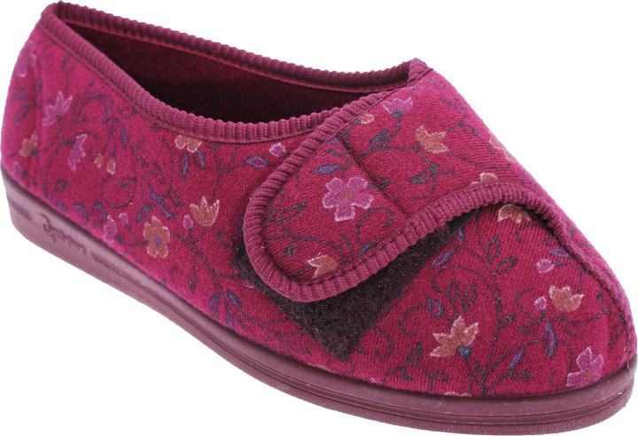 Comfylux Davina Hausschuhe mit Klettverschluss und Blumenmuster extra weite Passform