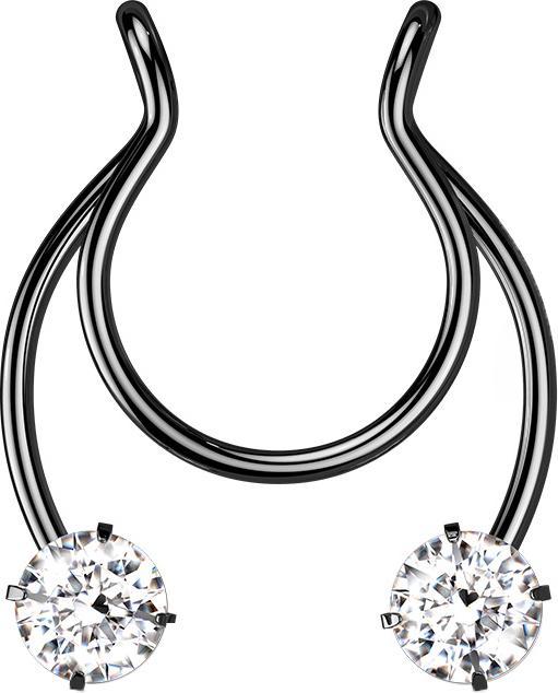 Produktbild Star Piercing Fake Clip schwarz Circular Barbell mit zwei Kristallen (Chirurgenstahl 316L)