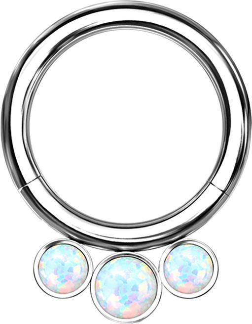 Produktbild Star Piercing Micro Segmentring klappbar silber drei Opale weiss (ohne Messing, Titan G23)