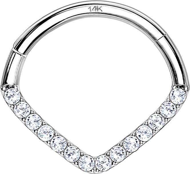 Image du produit Star Piercing Micro bague segment pliable 14k or blanc angle avec cristaux (sans laiton, Or 14k)