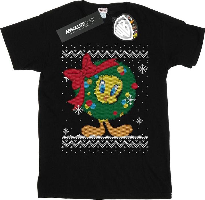 Actual product image Looney Tunes Womens/Ladies Tweety Pie Christmas Fair Isle Cotton Boyfriend T-Shirt (L)