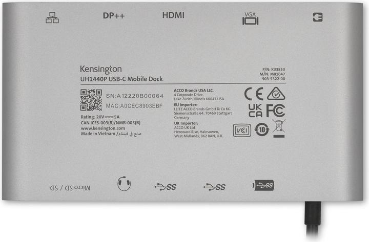 Immagine prodotto Kensington Docking station mobile USB-C 8-in-1 UH1440p (USB-C, 3 Porti)